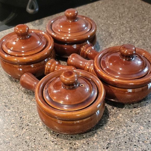 Brown Ceramic Soup Bowls with Lids - Picture 2 of 2